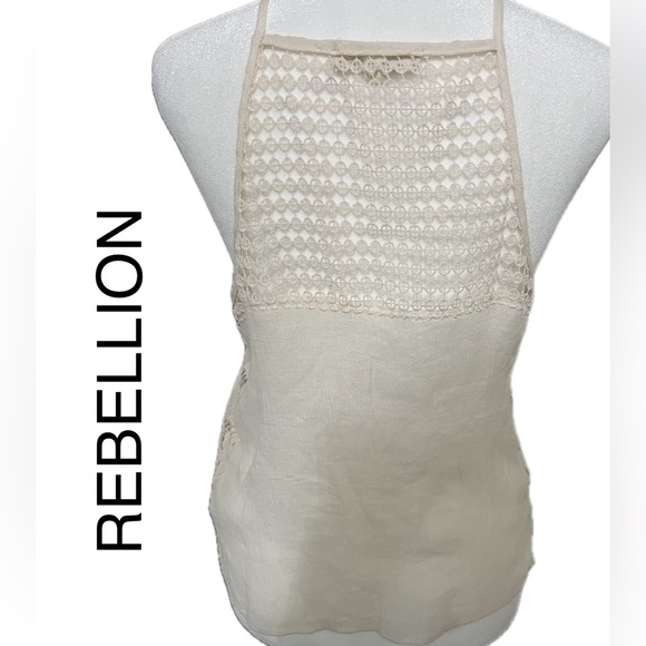 REBELLION LACE T-BACK TOP COLOR CREAM SIZE M BUST 17” LENGTH 21.5”. - Picture 4 of 11
